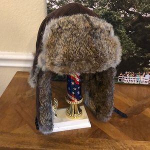 Mad Bomber Brown Corduroy and Rabbit Fur Hat - Large